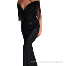 Sexy Lady Black Long Shoulder Off Mermaid Dress